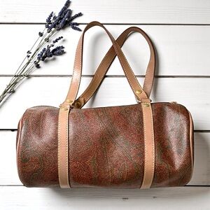 ETRO VINTAGE Bordeaux Paisley Print Mini Boston Barrel Bag